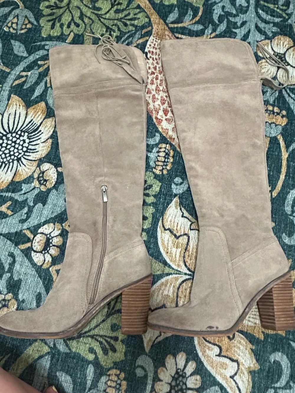 Ellyn Suede Knee-High Block Heel Boots in Taupe